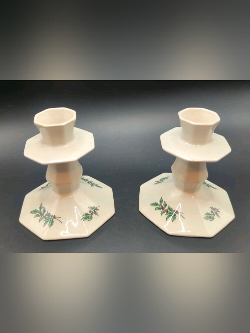 NIKKO Set of 2- Christmas- Holly & Berries Candle Stick Holders